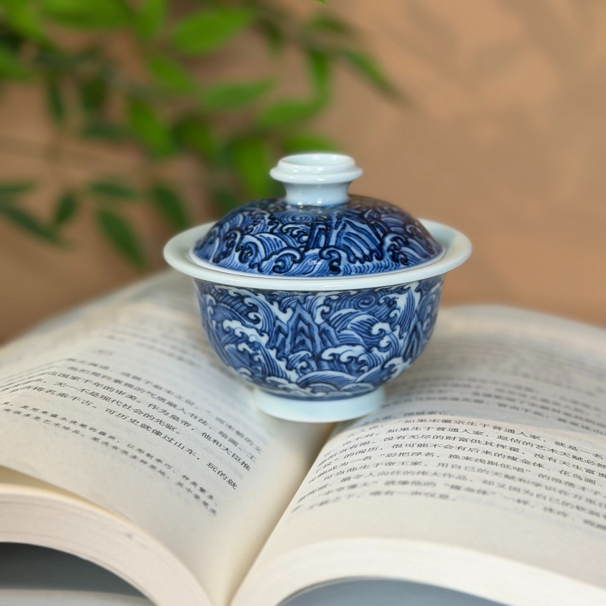 A977【景墨春风】江崖海水纹盖碗 120ml