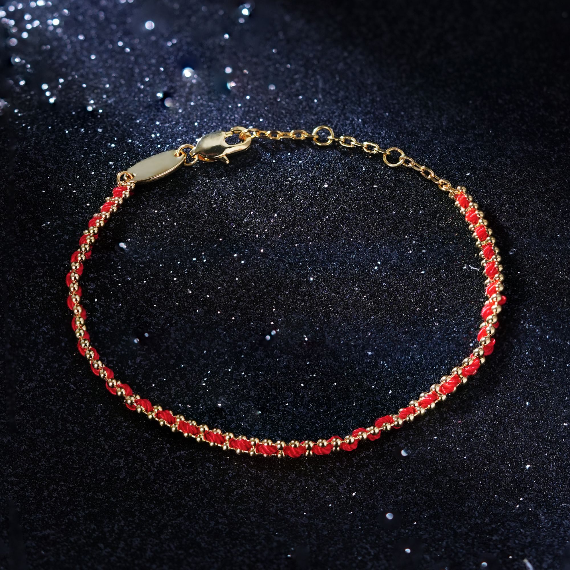 【赤缕金缠】 气质百搭轻奢麻花DIY双层金色红色手链手串QY20509