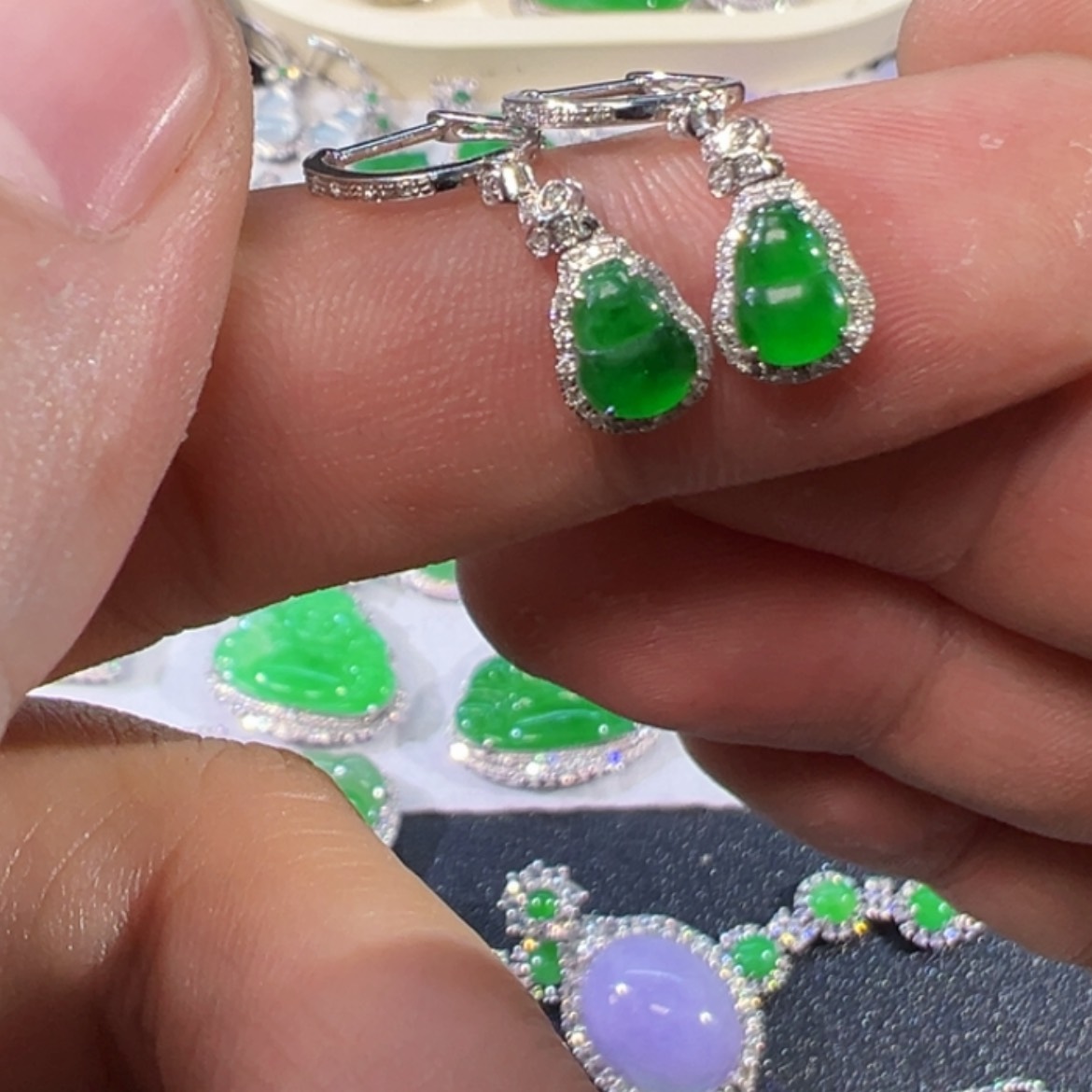 【闪购商品】翡翠颈饰18K金镶嵌缅甸翡翠耳饰