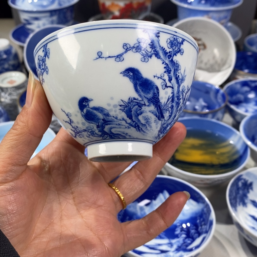 青花花鸟主人杯杯