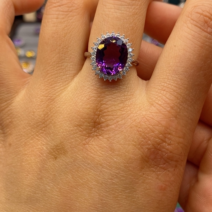 水晶戒指银S925镶嵌天然水晶戒指