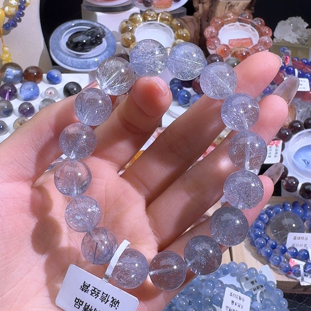 水晶手链未镶嵌天然巴西蓝钢丝手串2