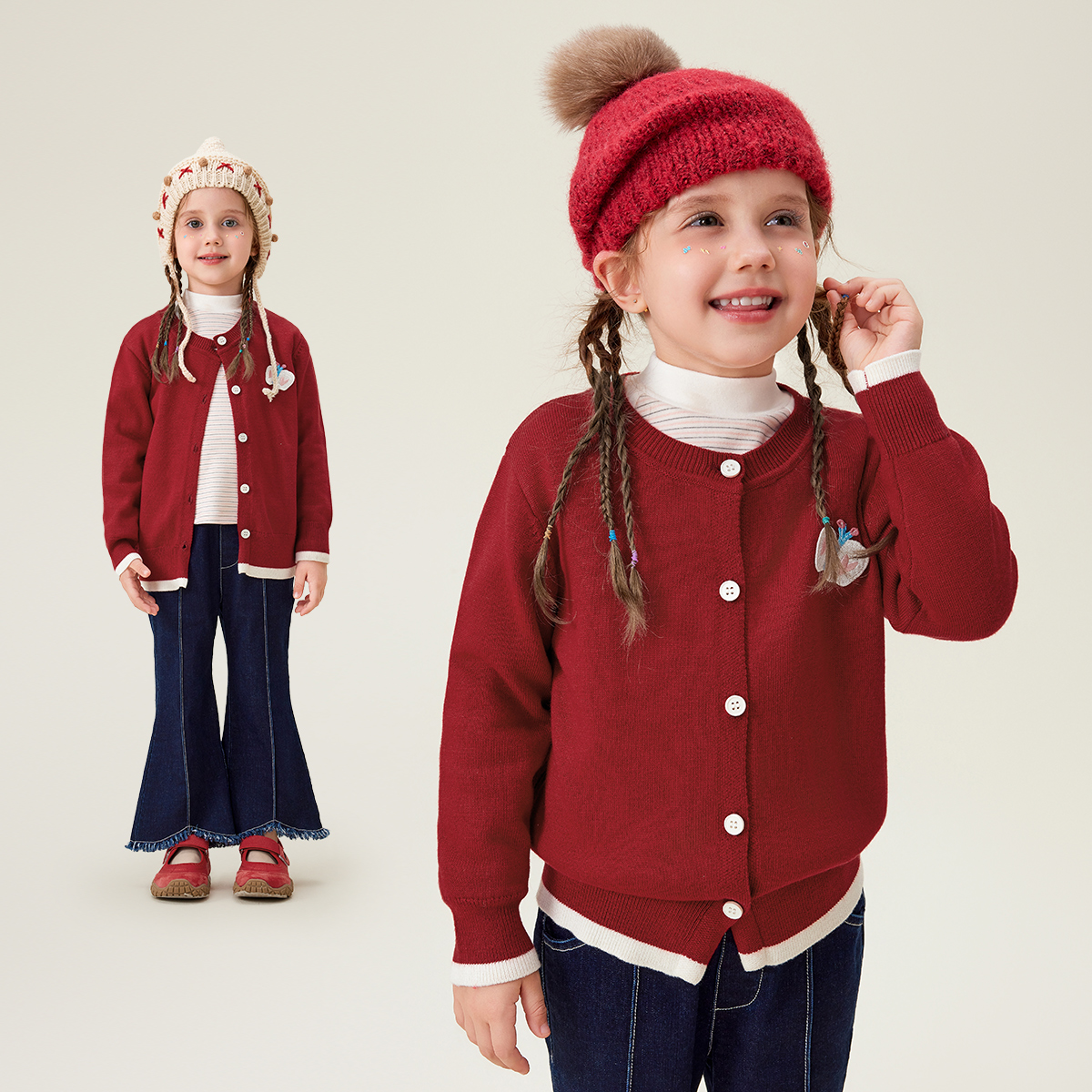 MQDMINI儿童毛衣冬装新款女童长袖毛衫童装宝宝新年保暖拜年服装