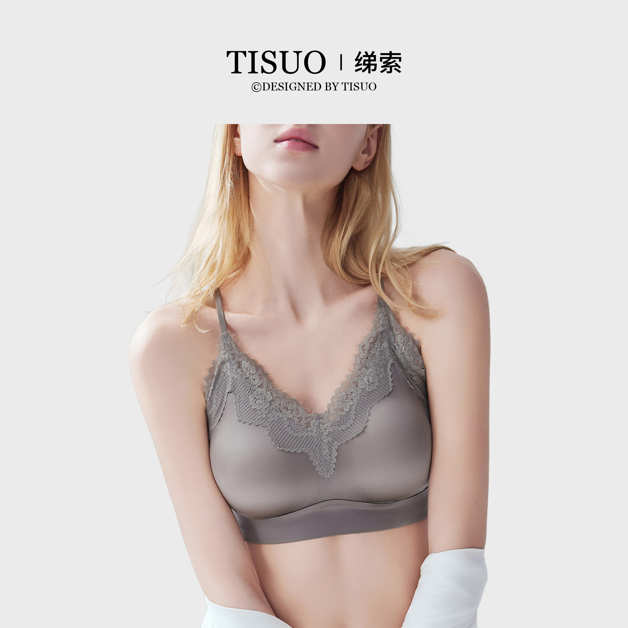TISUO/绨索法式蕾丝透气桑蚕丝半固定罩杯吊带内衣TS580722