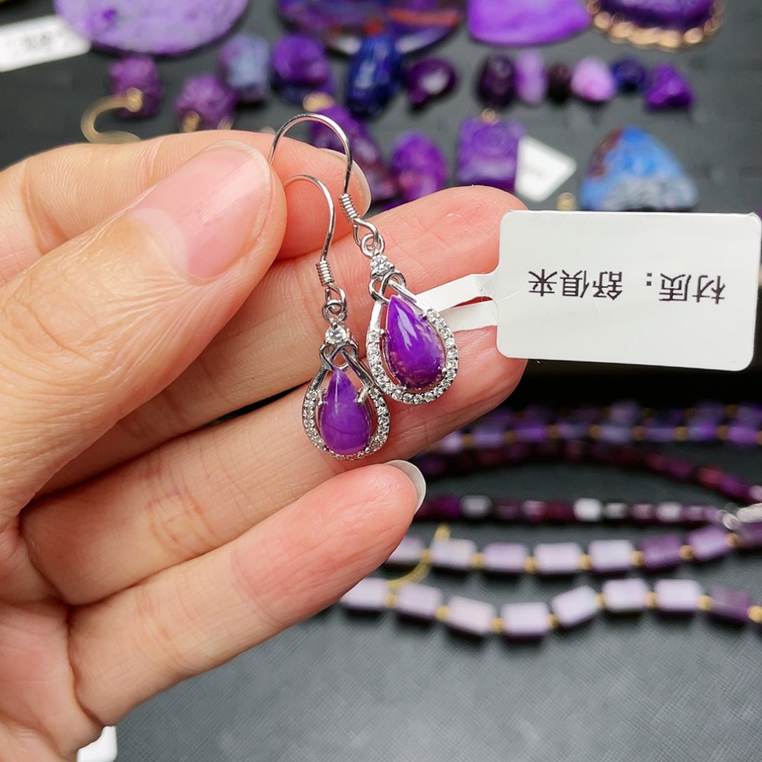 苏纪石（舒俱来）耳钩银S925镶嵌