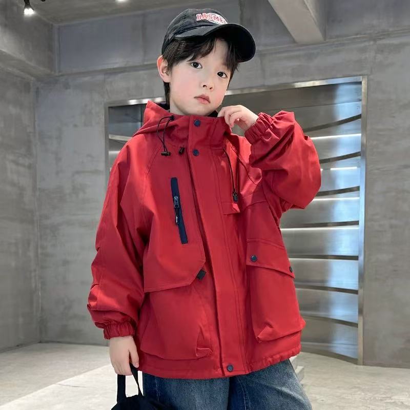 冬款男童加厚刺绣拉链式儿童冬季保暖休闲风连帽棉服外套