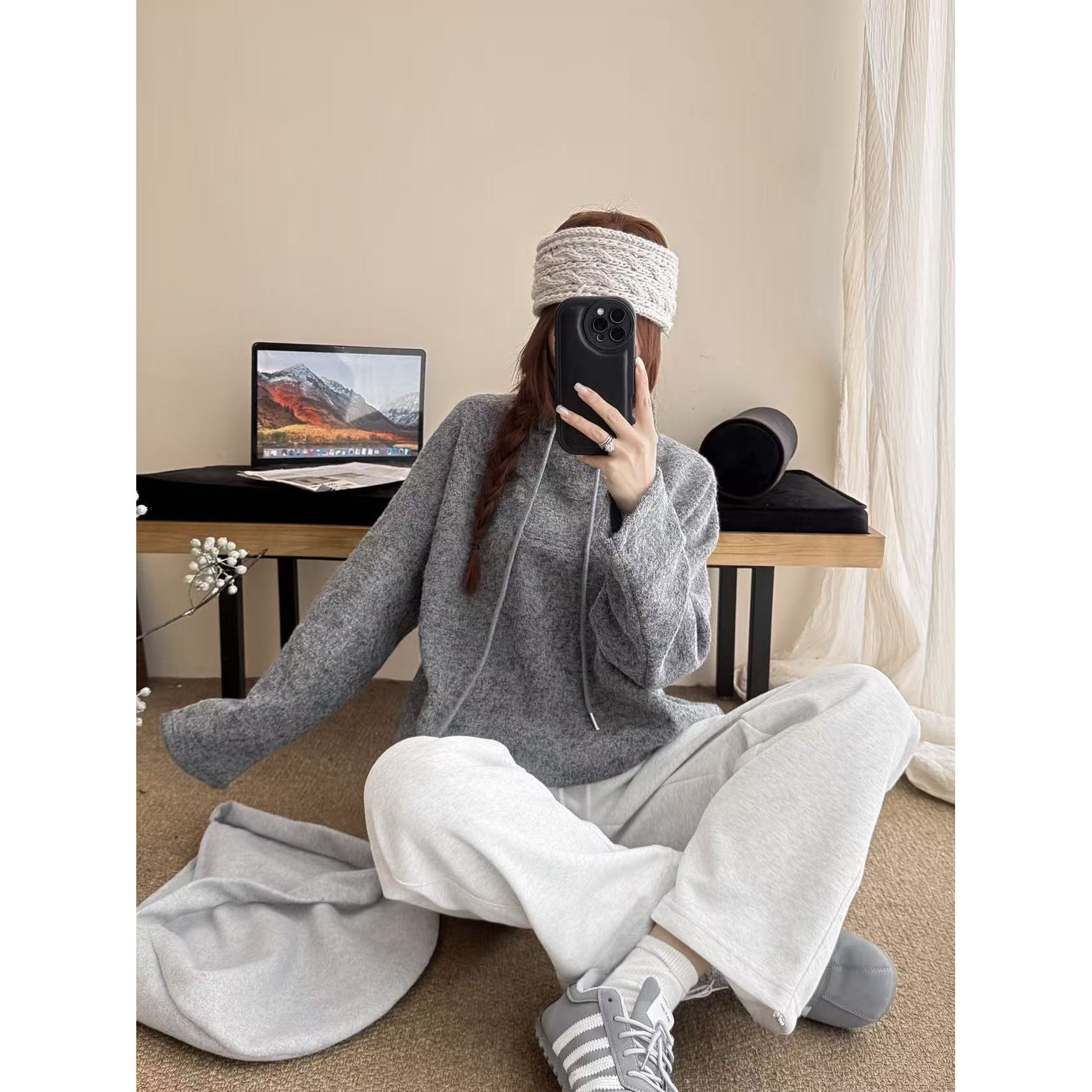 【羊毛&糯叽叽立领抽绳卫衣】秋冬新款简约糯感羊毛连帽卫衣DF018