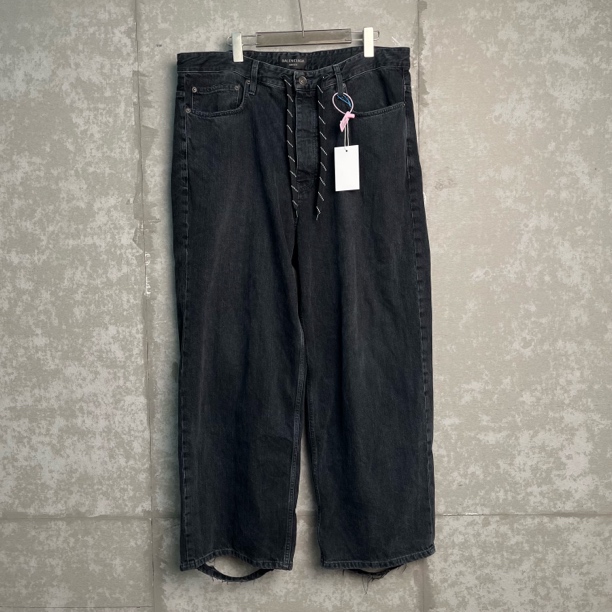 未使用 Balenciaga/巴黎世家 XS*1/抽绳阔腿破坏牛仔裤/14898