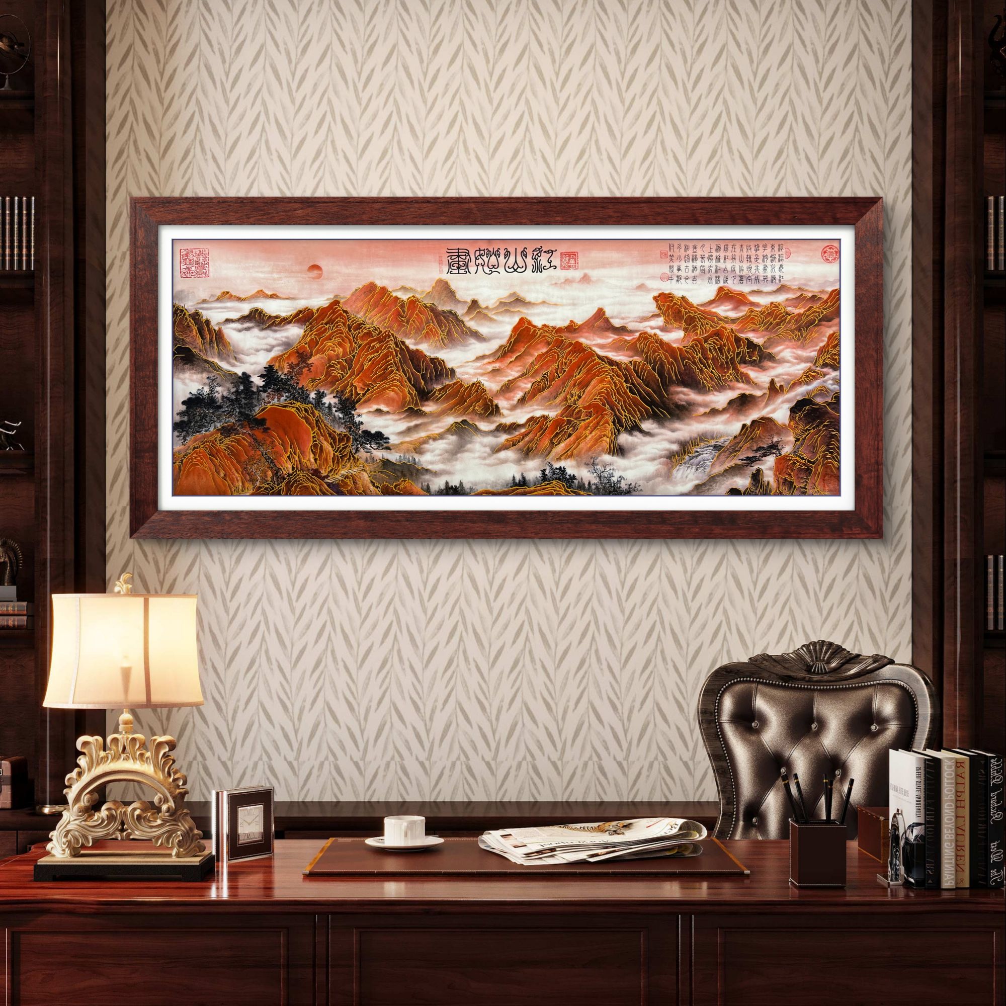 《江山如画》杭州锦丝绫布软装裱