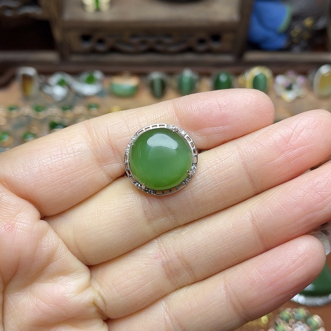 和田玉（碧玉）银S925镶嵌吊坠(赠链)戒指