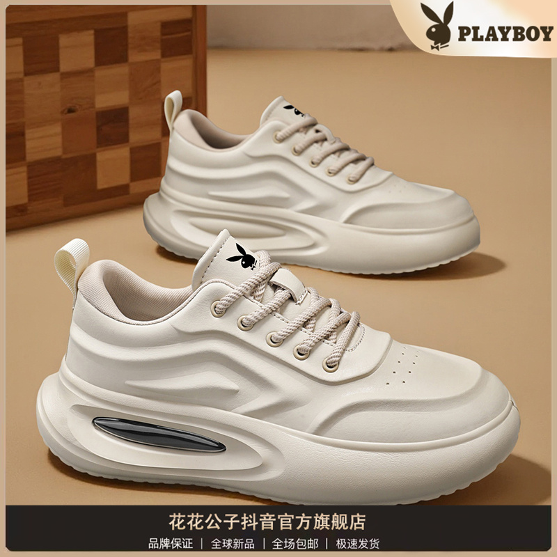 PLAYBOY/花花公子男鞋秋季皮面休闲运动男士厚底增高小白老爹潮鞋