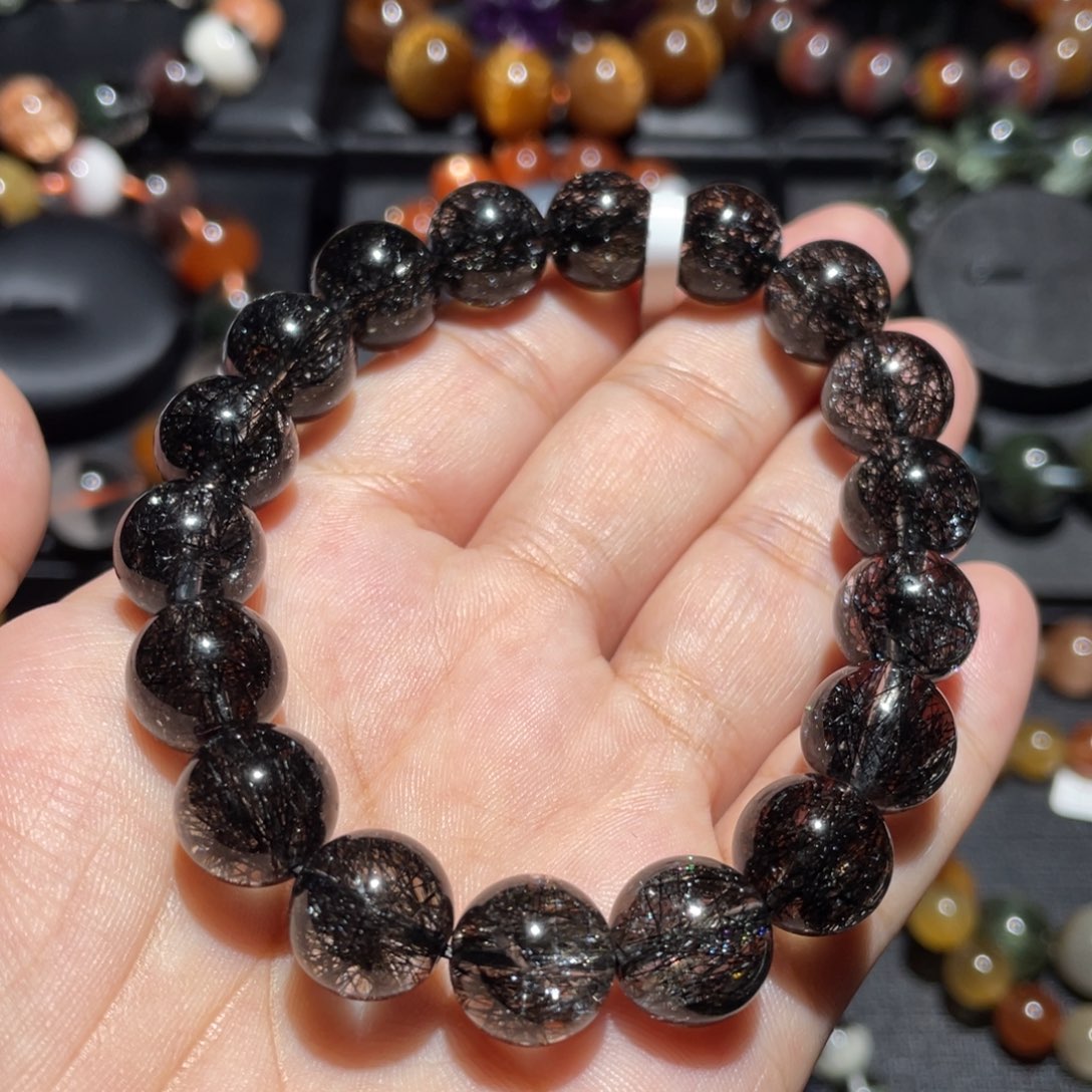 水晶手链未镶嵌转*阳黑发晶11.5mm左右