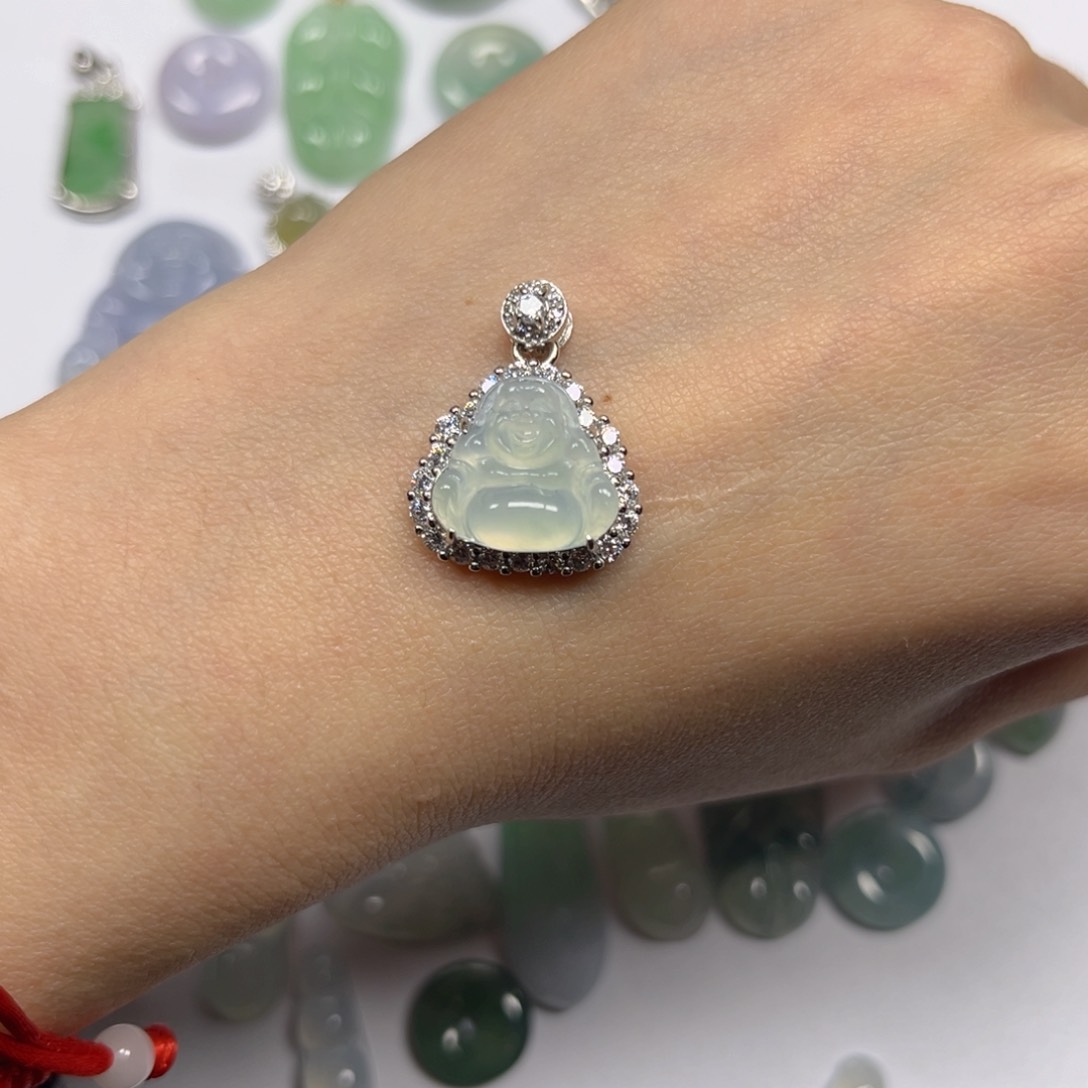 翡翠颈饰银S925镶嵌冰种小佛公