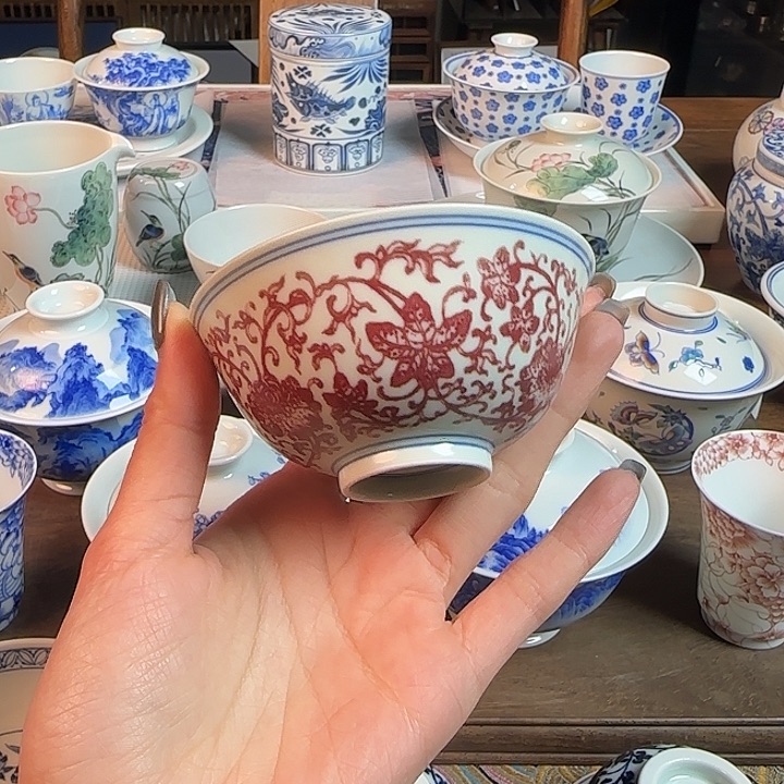 名窑口 釉里红主人杯放漏放漏