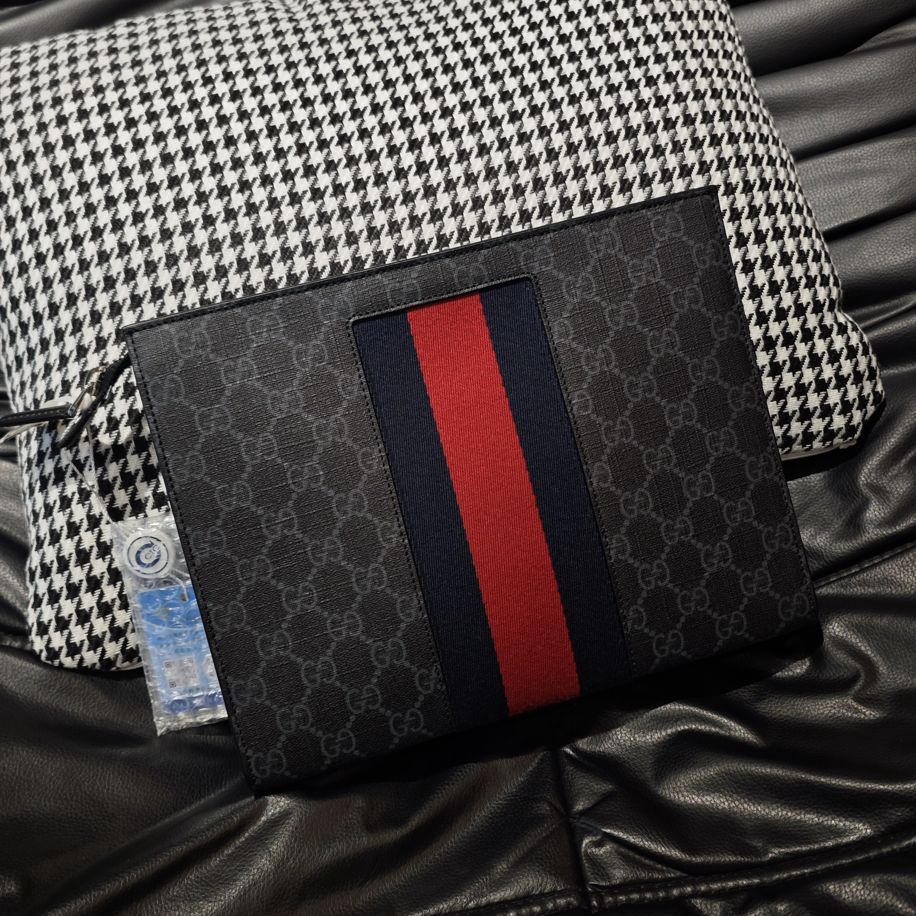 99新 GUCCI/古驰 奢品阁/Gucci黑色老花手拿包男士