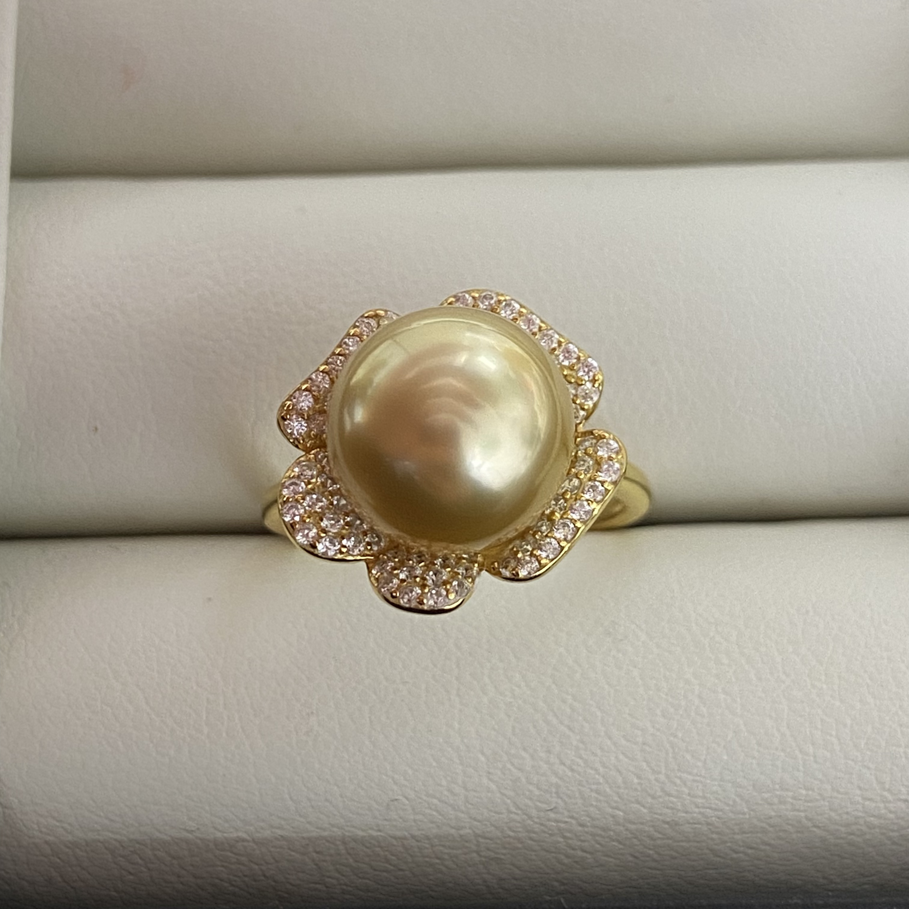 10.9 mm海水南洋金珠戒S 925银镶嵌