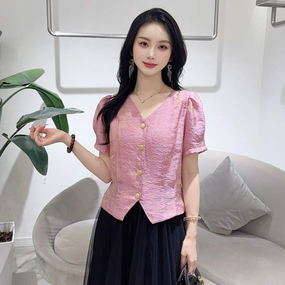 A8535时尚衬衫夏季新款洋气短袖显瘦设计衬衣小衫上衣