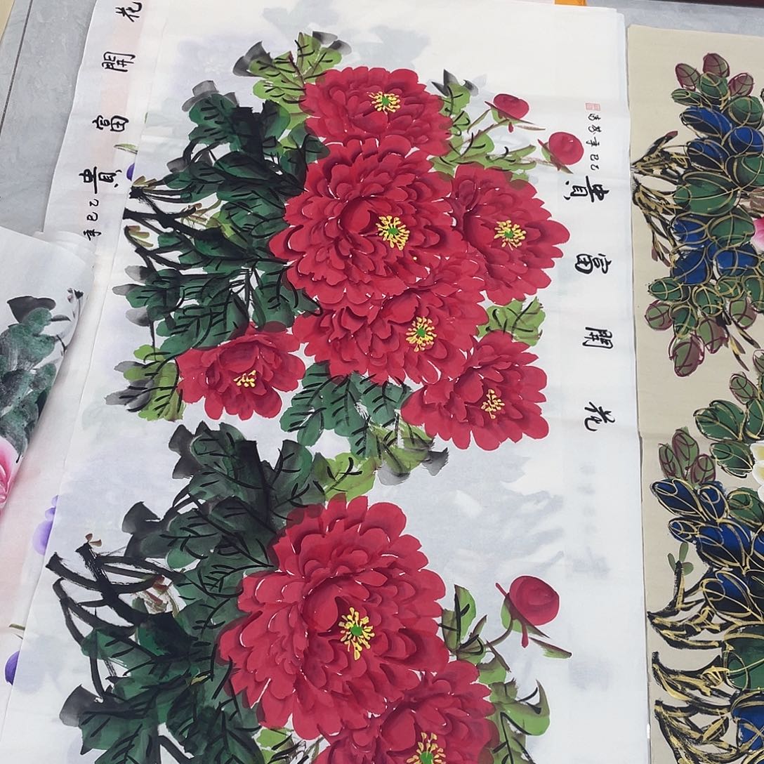 国画国画作品原稿四尺横幅红色