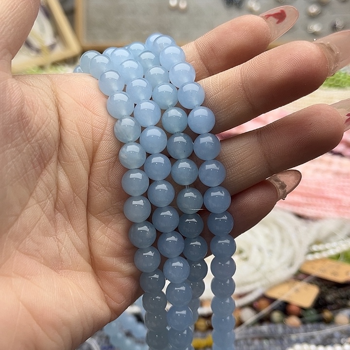 玛瑙/玉髓珠宝半成品未镶嵌一条8mm左右海蓝宝珠