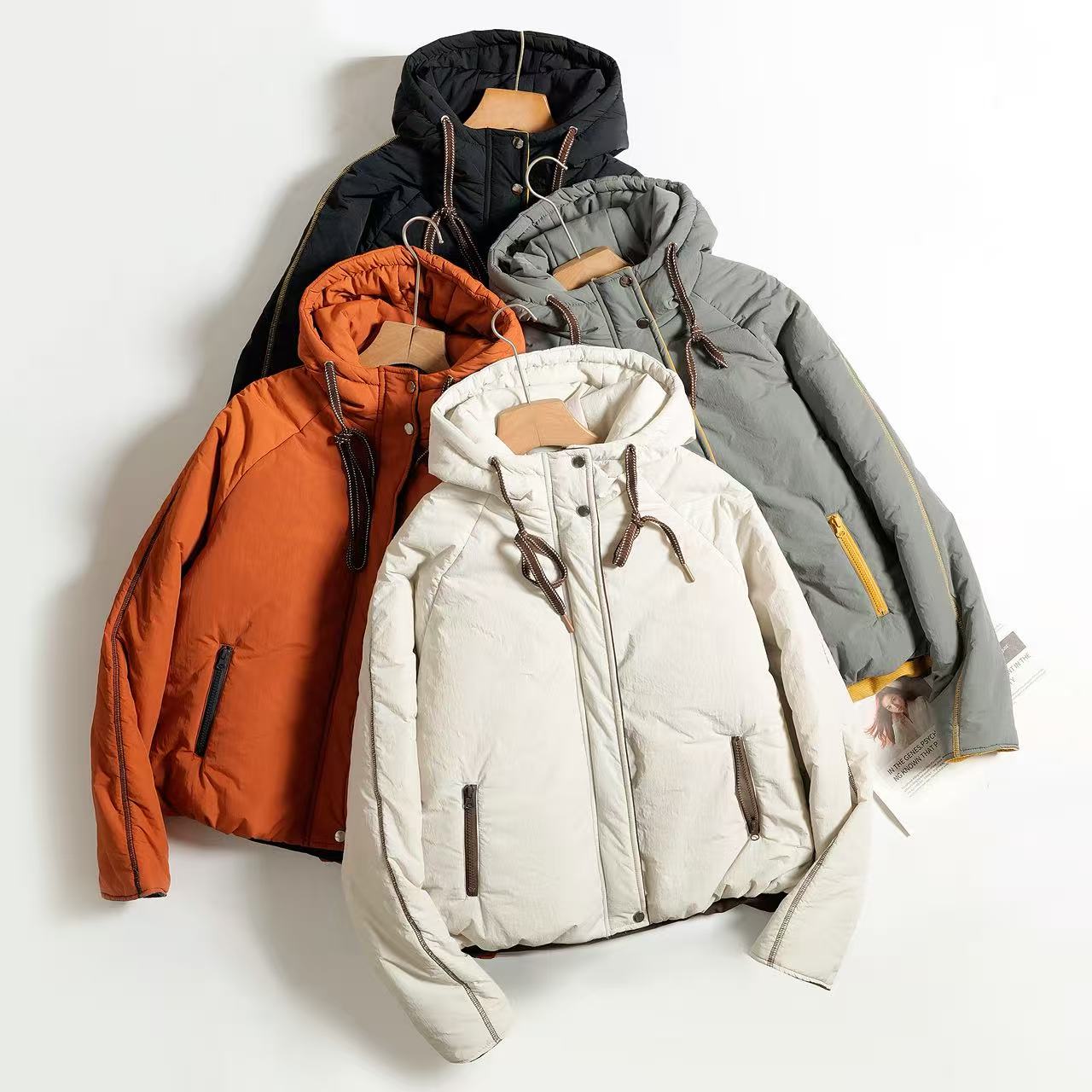 2025冬装新款加厚款棉服外套撞色连帽抽绳棉衣