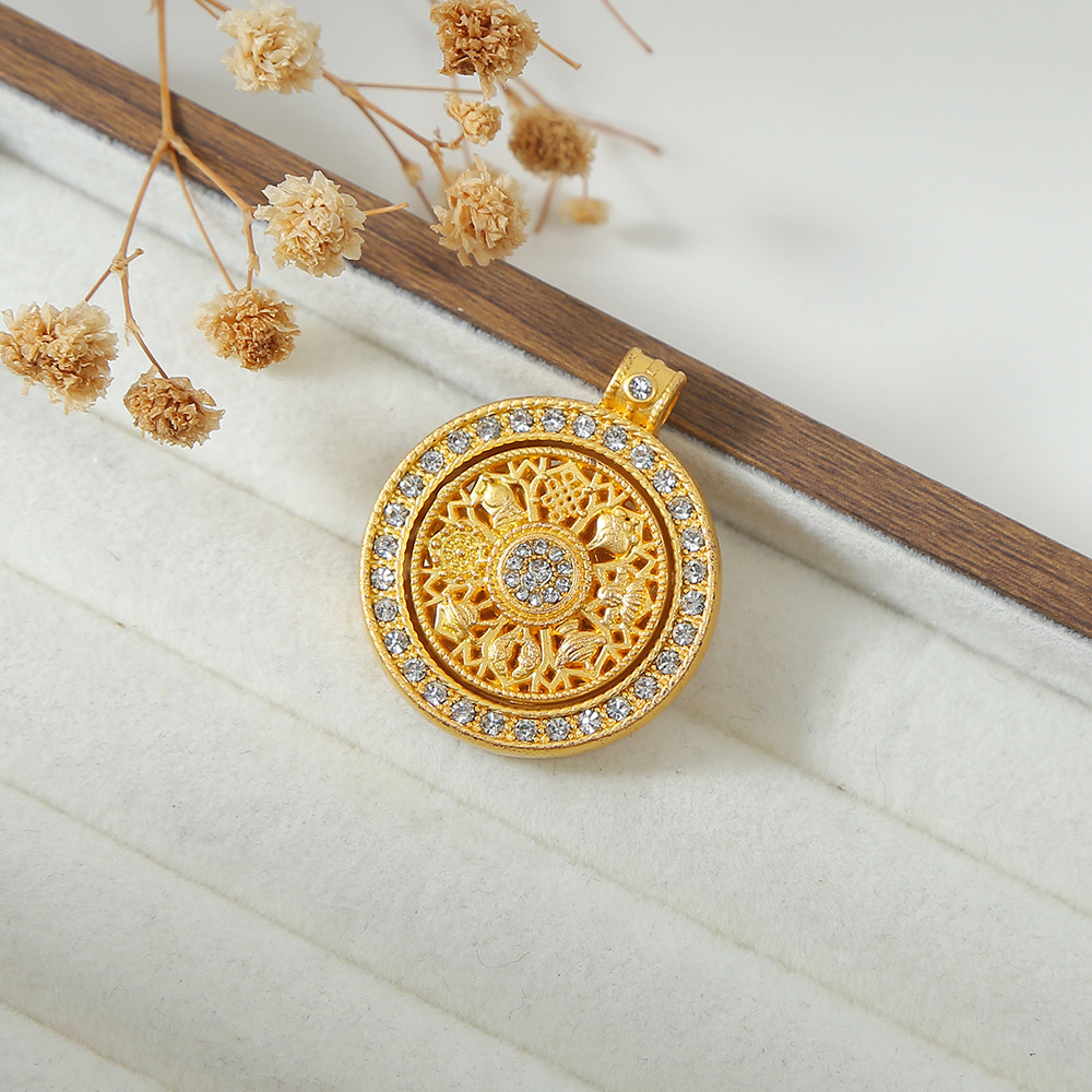 合金吊坠 爆款镶钻旋转八宝罗盘高保色饰品时尚吊坠配饰