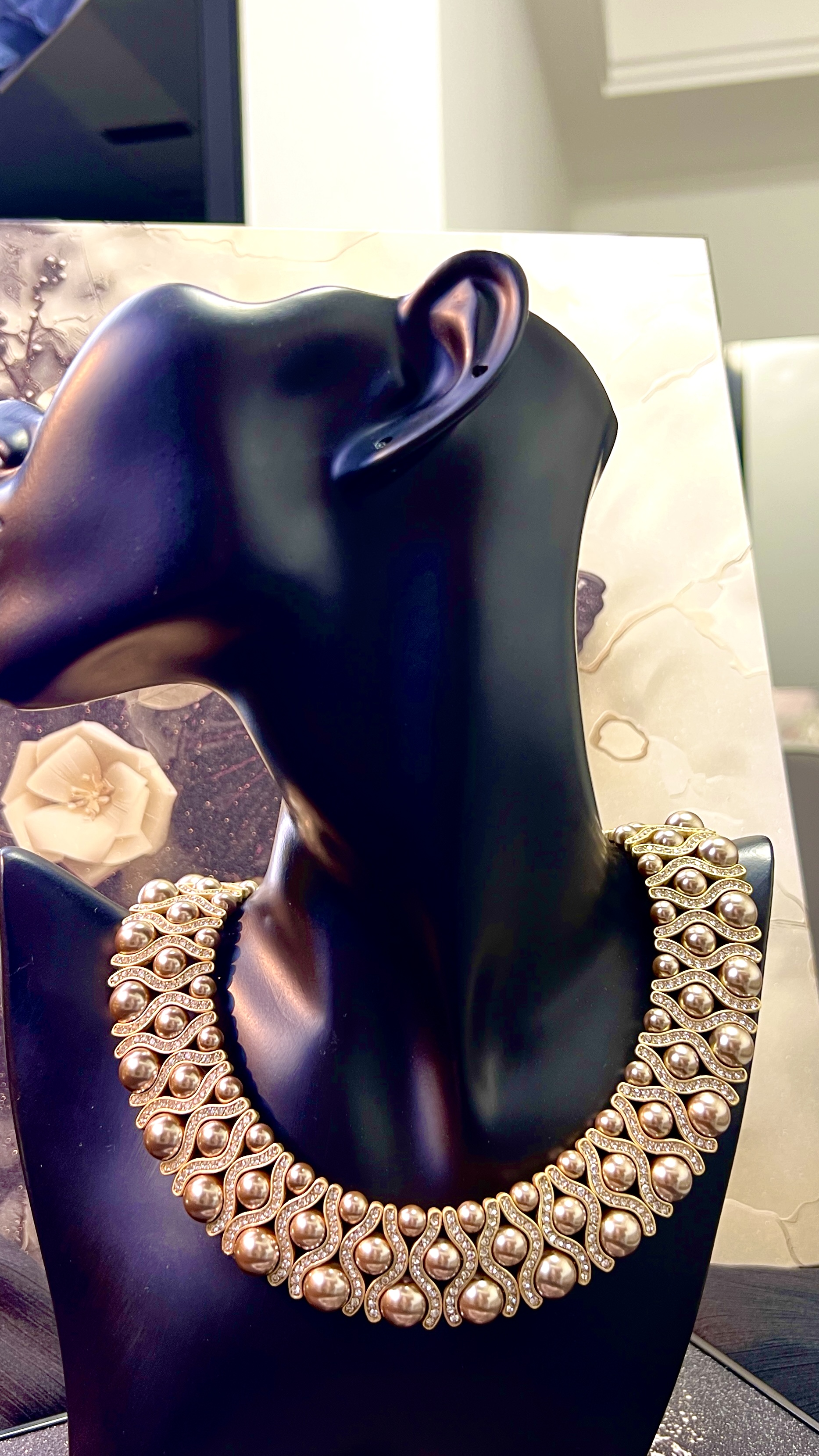 纯铜贝壳项链 中古款24k铜镀真金金色珠项链