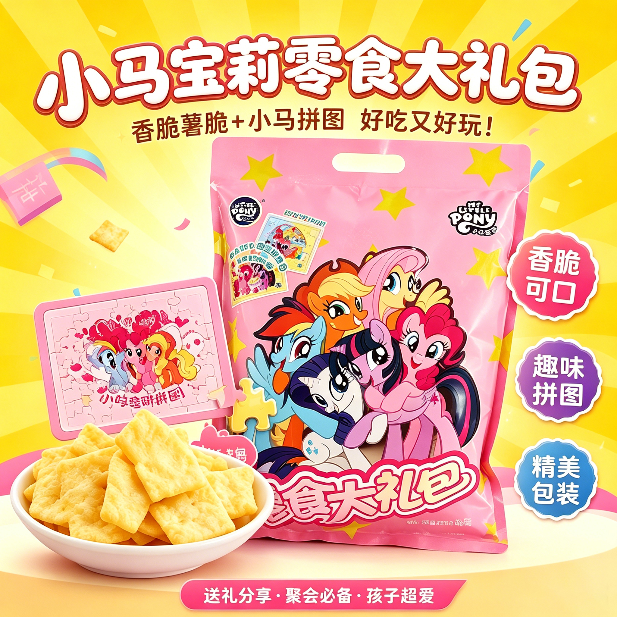 【赠拼图】小马宝莉大礼包脆饼酥脆薄脆饼干生日礼物送休闲解馋零食