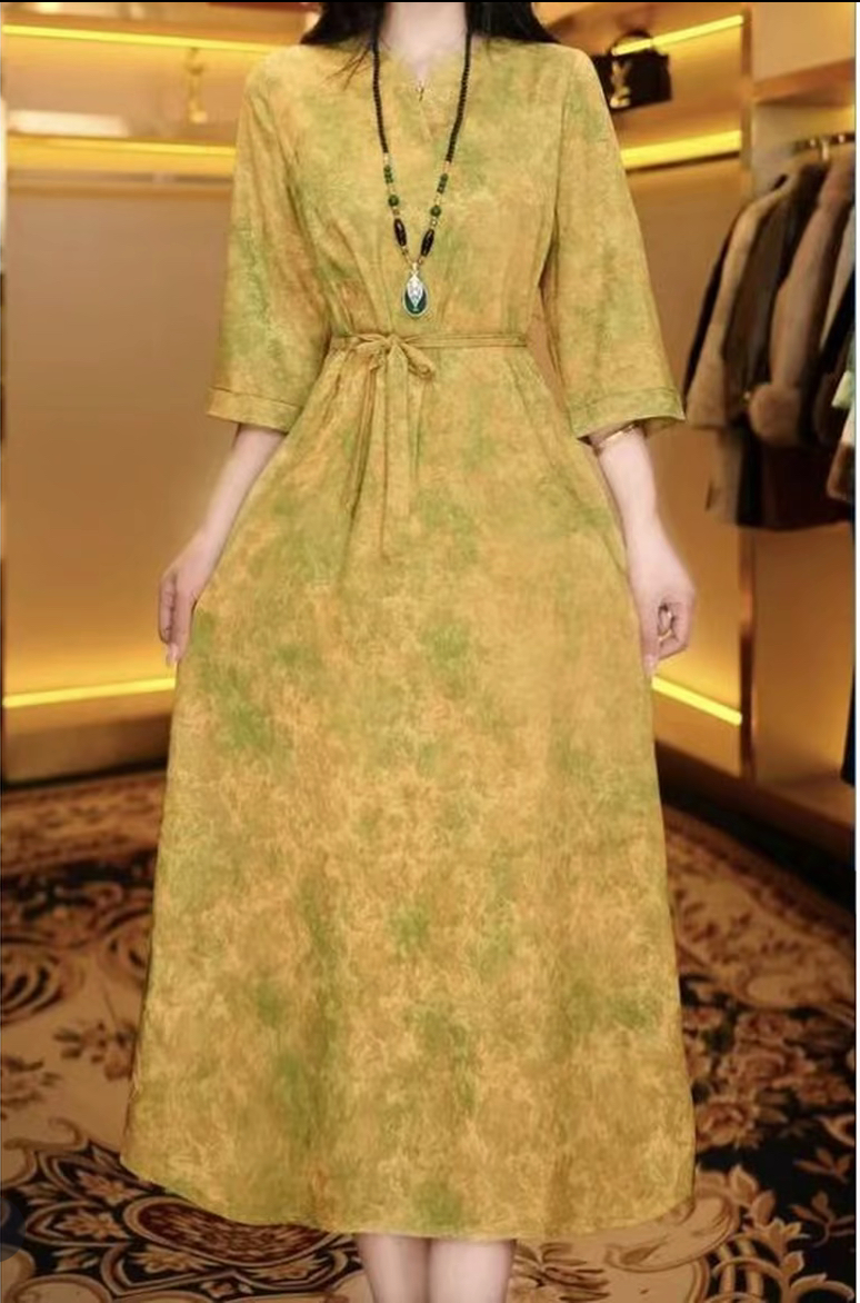 雪【秋香金】新款优雅高级洋气收腰气质显瘦连衣裙时尚裙子9803