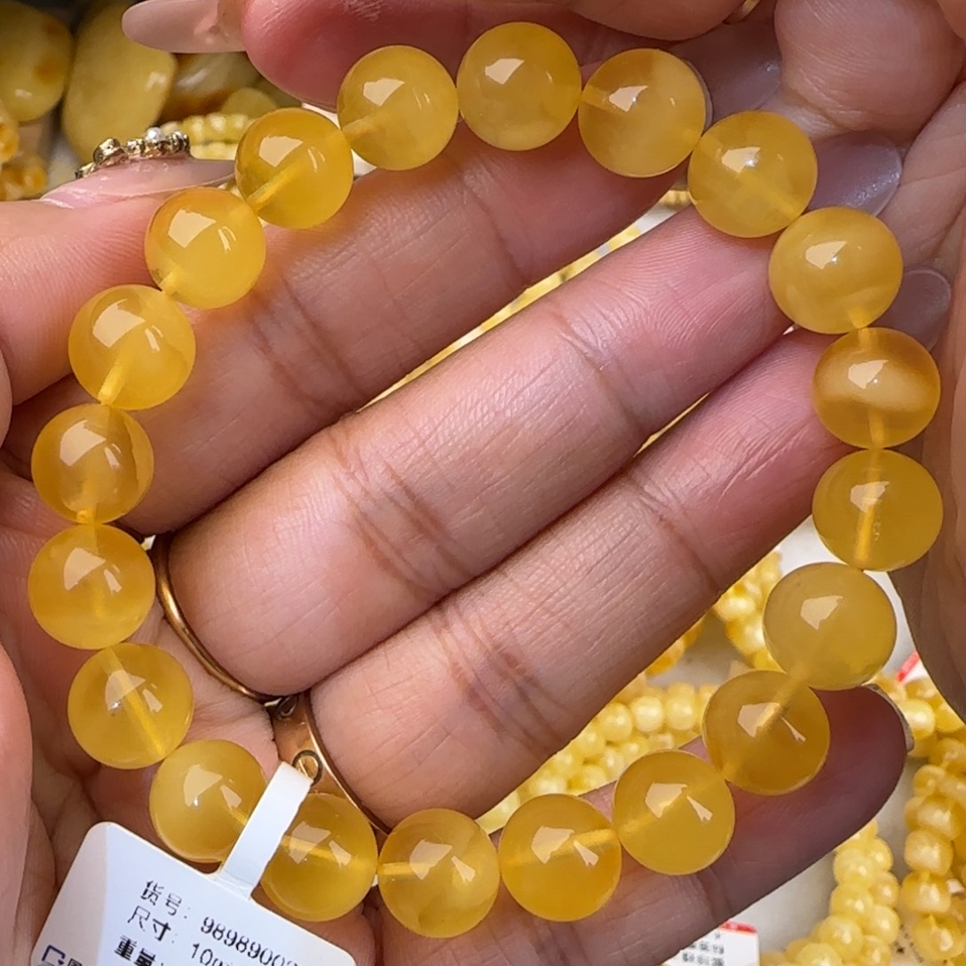 蜜蜡未镶嵌手链鸡油黄金绞蜜圆珠手串