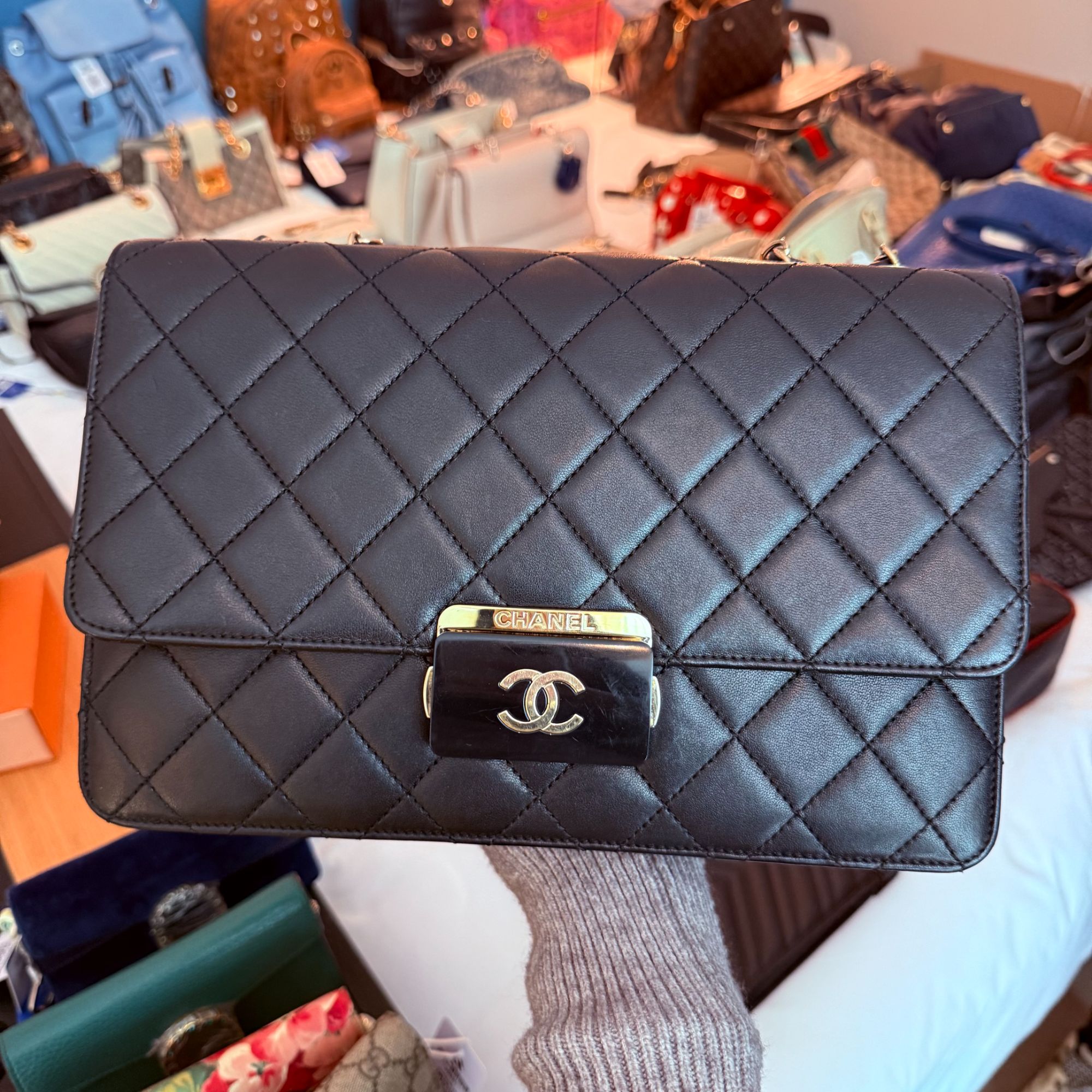 95新 Chanel/香奈儿 黑金珐琅链条盒子包/龙龙在包展