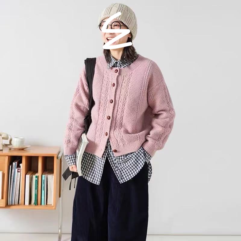 2025秋冬新款针织开衫女慵懒风宽松复古软糯粗线休闲毛衣外套