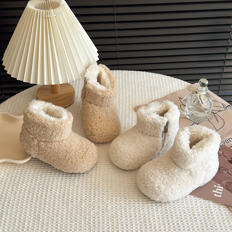 韩版冬季男套筒侧拉链女雪地靴秋冬冬款步前鞋厚底