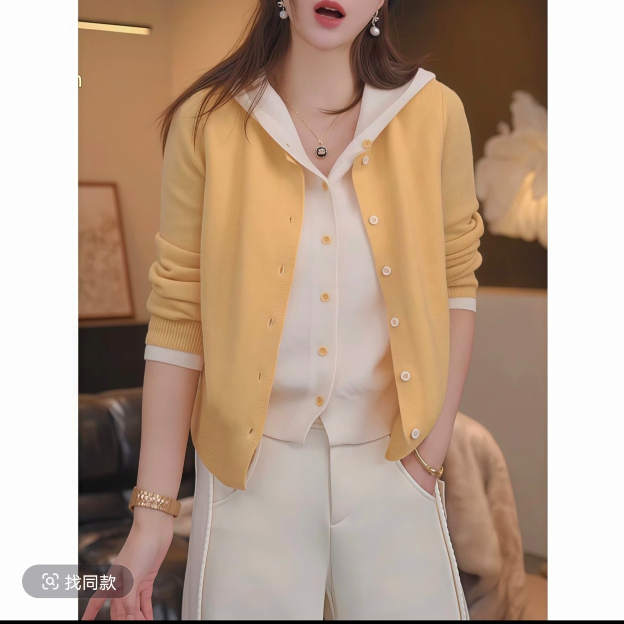 连帽假两件毛衣女春秋新款韩版设计感撞色减龄气质针织衫上衣907