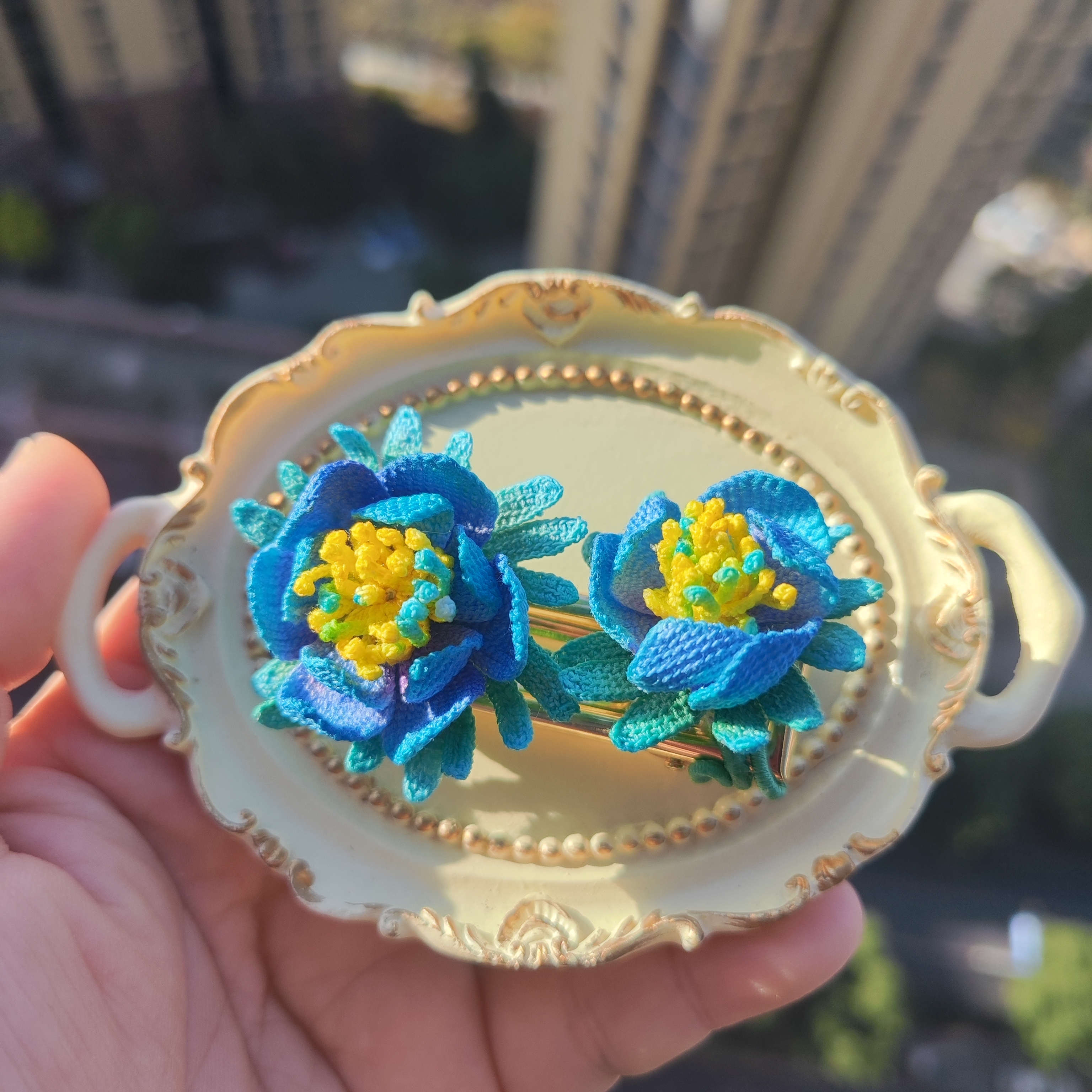 发夹蓝色复古古风纯手工