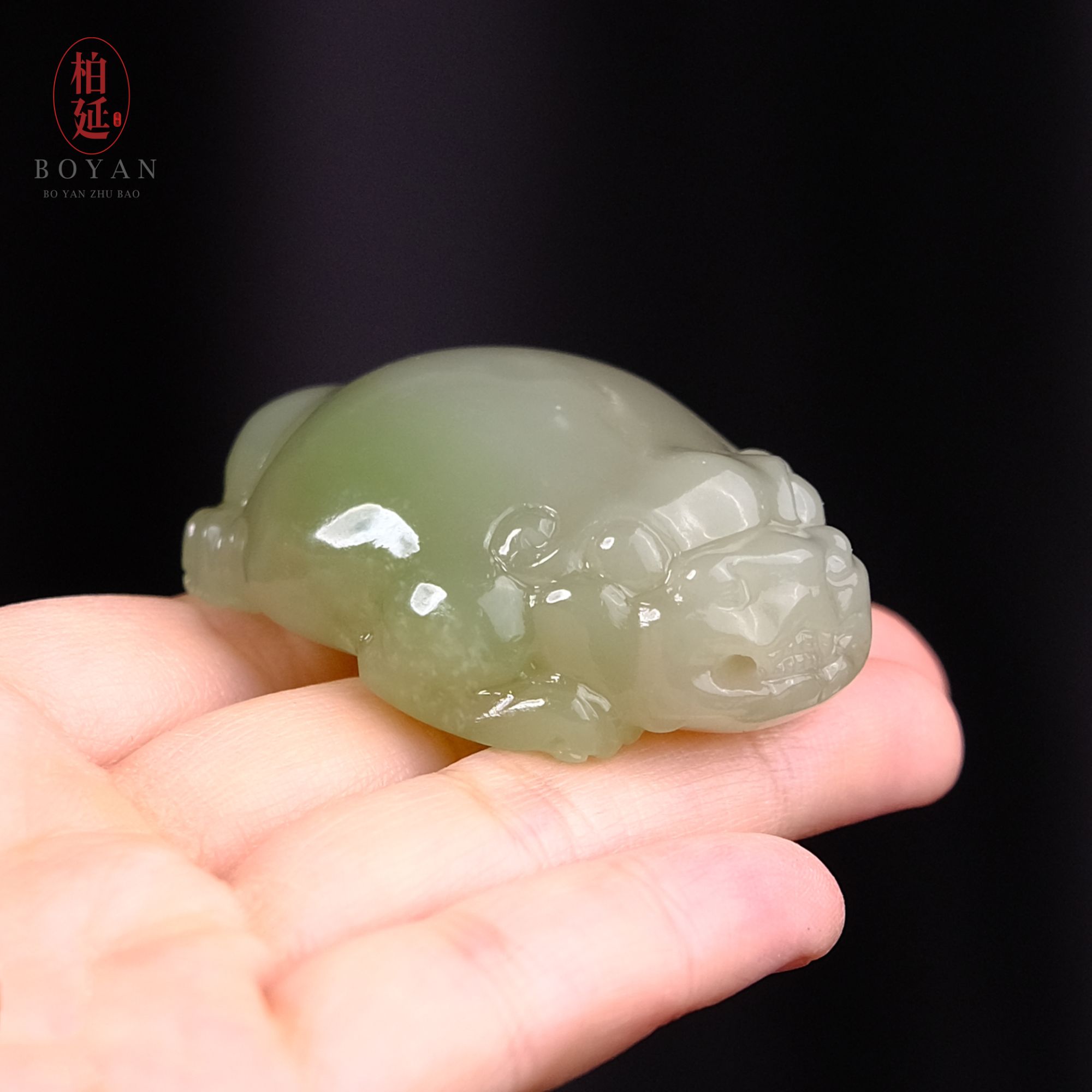 【金蟾财】和田玉翠青三脚金蟾手把件吊坠手工时尚百搭-赠绳BY2831