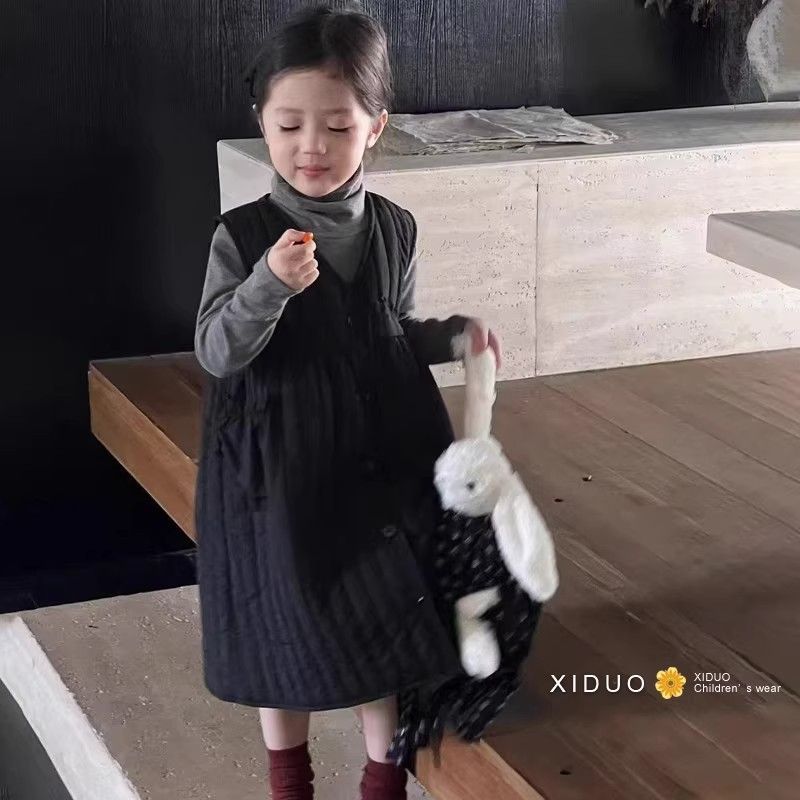 韩版童装女童夹棉连衣裙秋冬款洋气灰色堆堆领打底衫爆款套装外穿