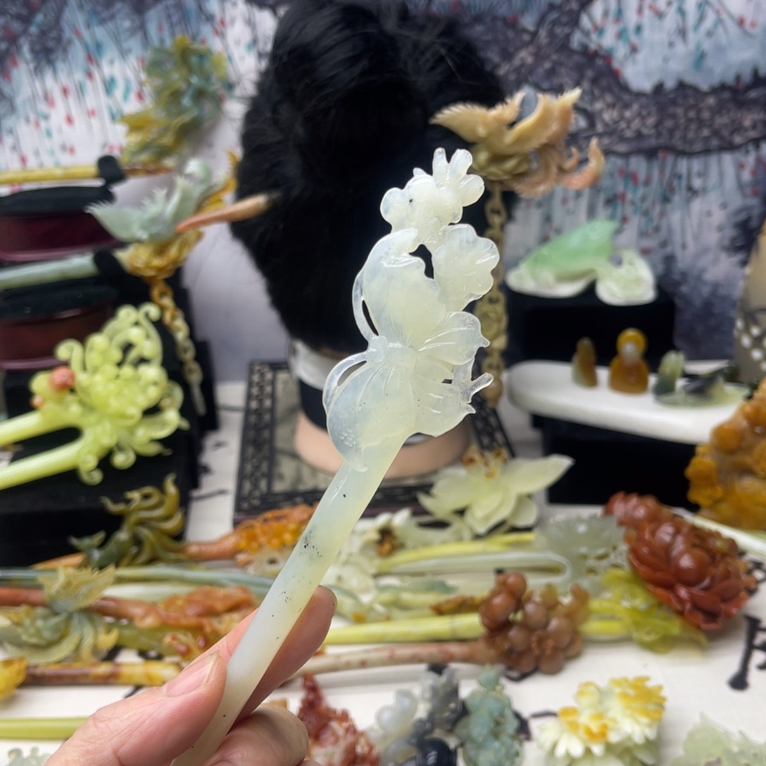 【闪购商品】蛇纹石玉发饰合金