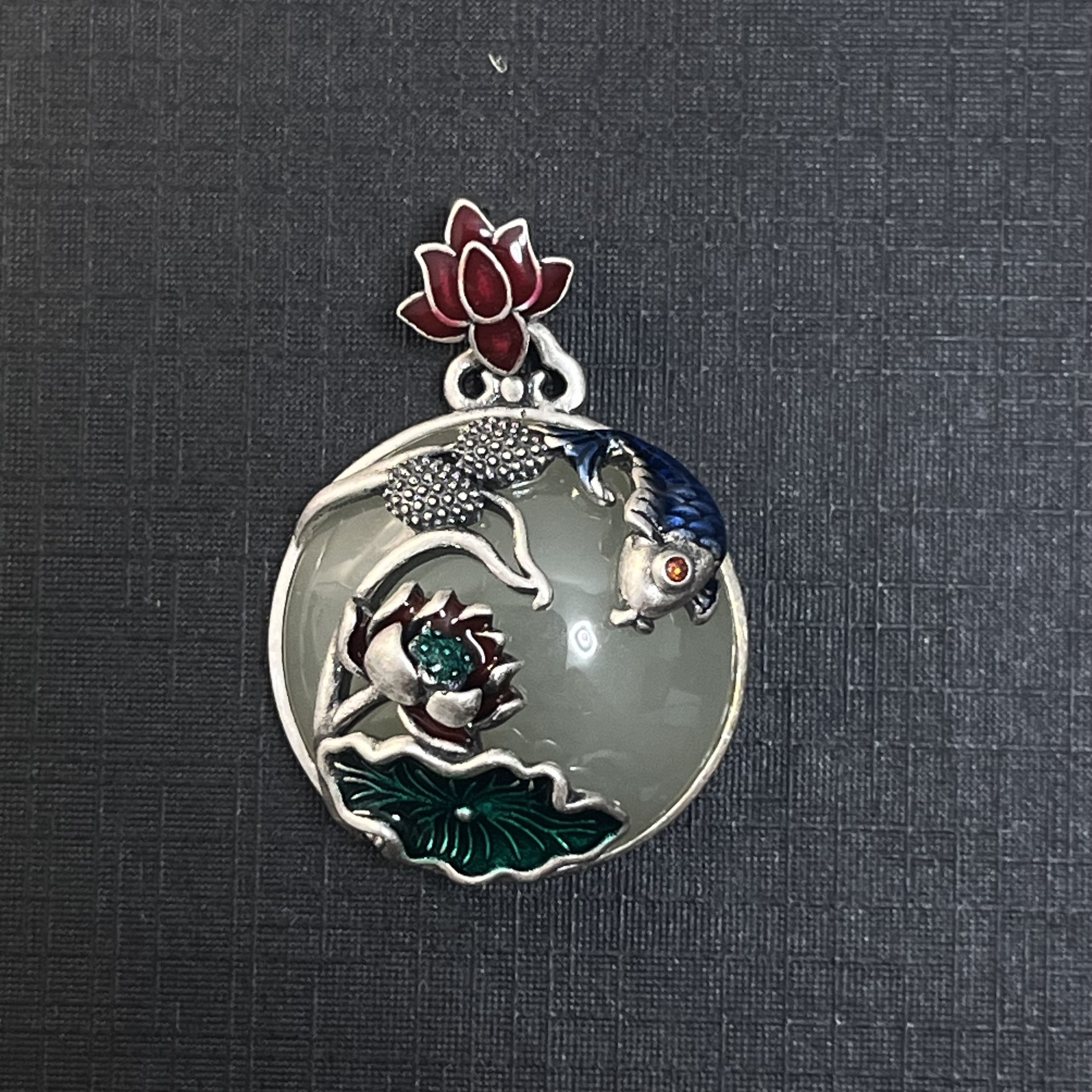 吊坠925银 珐琅彩鱼戏莲花晴水圆吊坠（不含链） 国潮文艺时尚