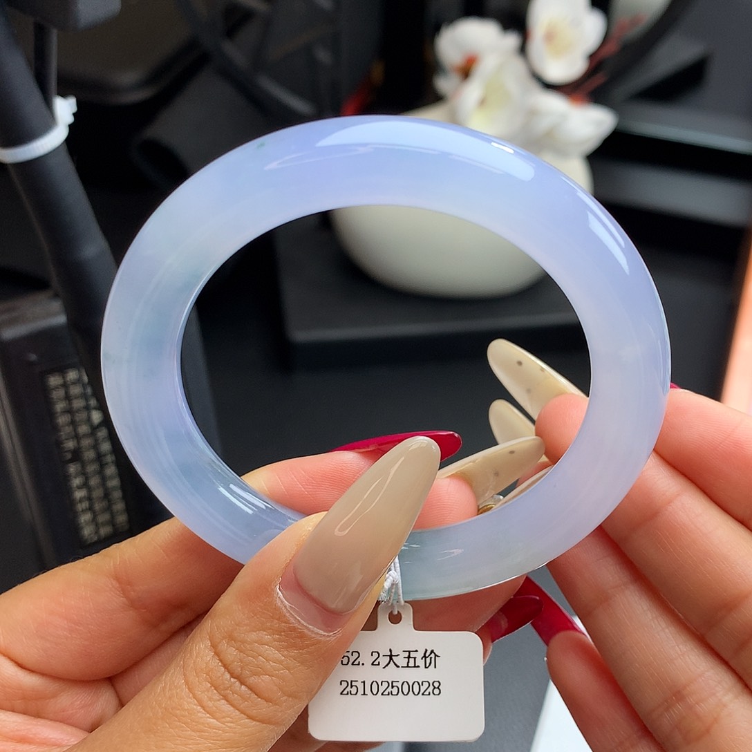 未镶嵌手镯翡翠53冰蓝紫圆条