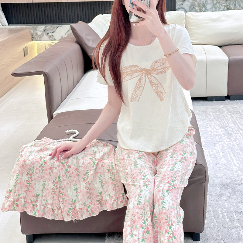 睡衣女2025爆款蝴蝶少女甜美风短袖短裤三件套可外穿家居服女夏季