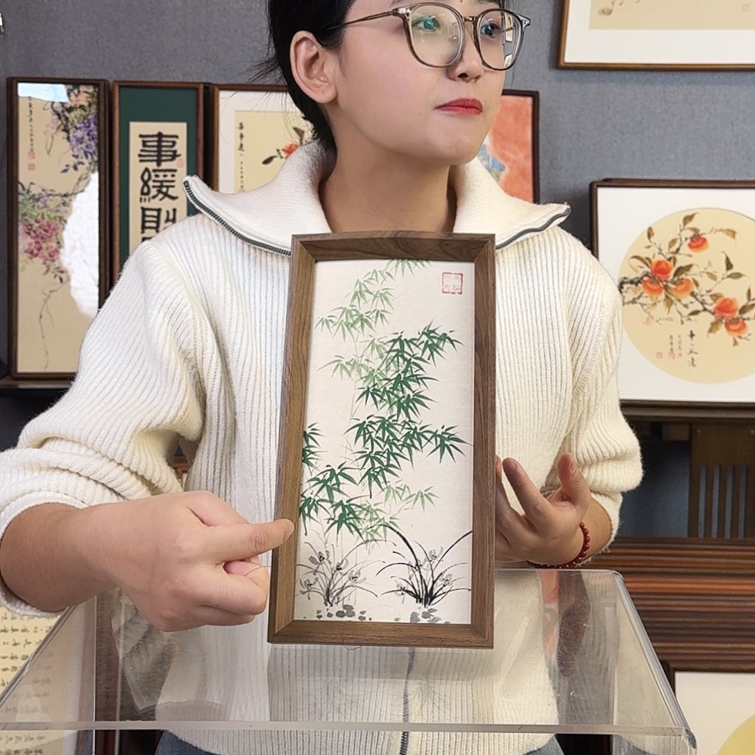 国画手绘带框尺寸：16*29