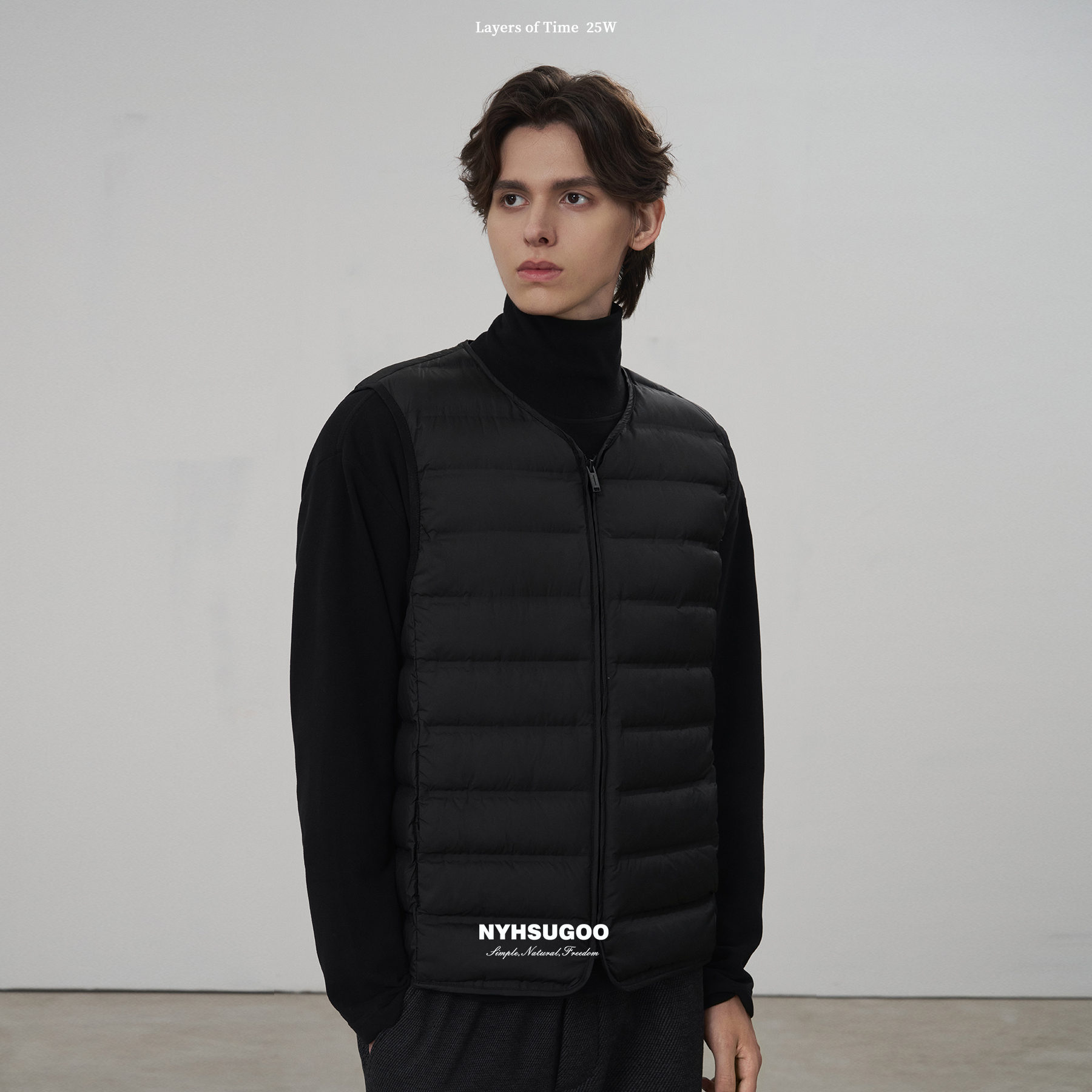 NYHSUGOO/南乙冬季无缝压胶羽绒直充工艺90%白鹅绒3938男士马甲