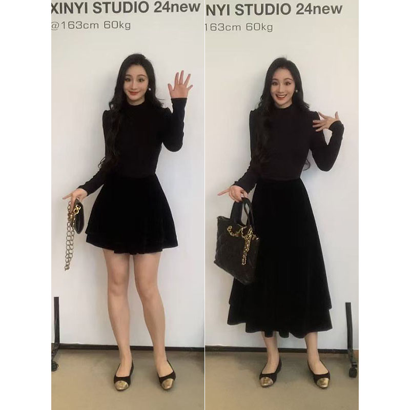 XINYI【斐丽千金】秋冬针织拼接丝绒连衣裙收腰显瘦裙X624Q20304