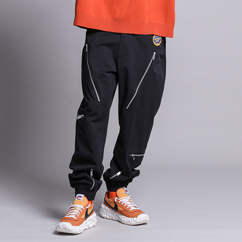 LNBR秋冬新品黑色休闲长裤男拉链束脚工装裤宽松潮流街头百搭大码