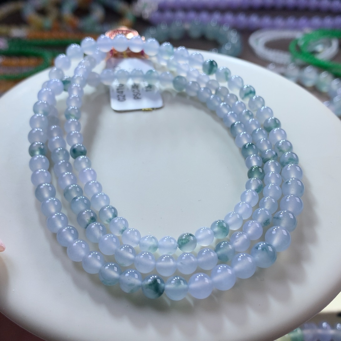 翡翠手链未镶嵌翡翠冰紫底飘蓝花卡4.50+~5+