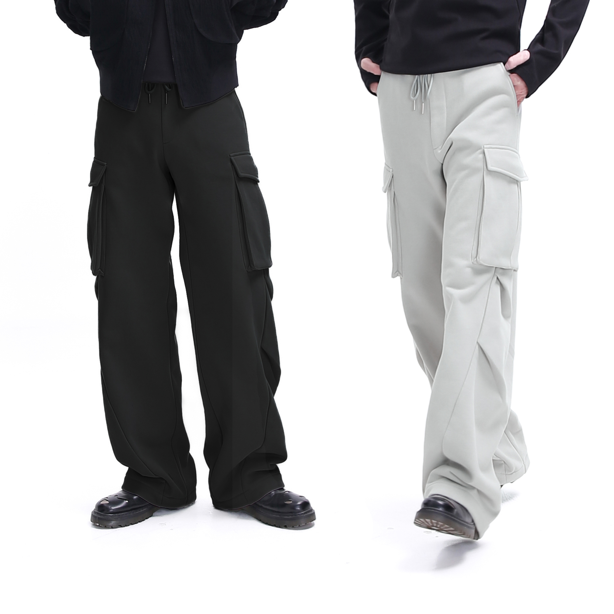 SOUTHFISH420g重磅弧形收褶直筒工装卫裤 男重磅宽松多口袋休闲裤