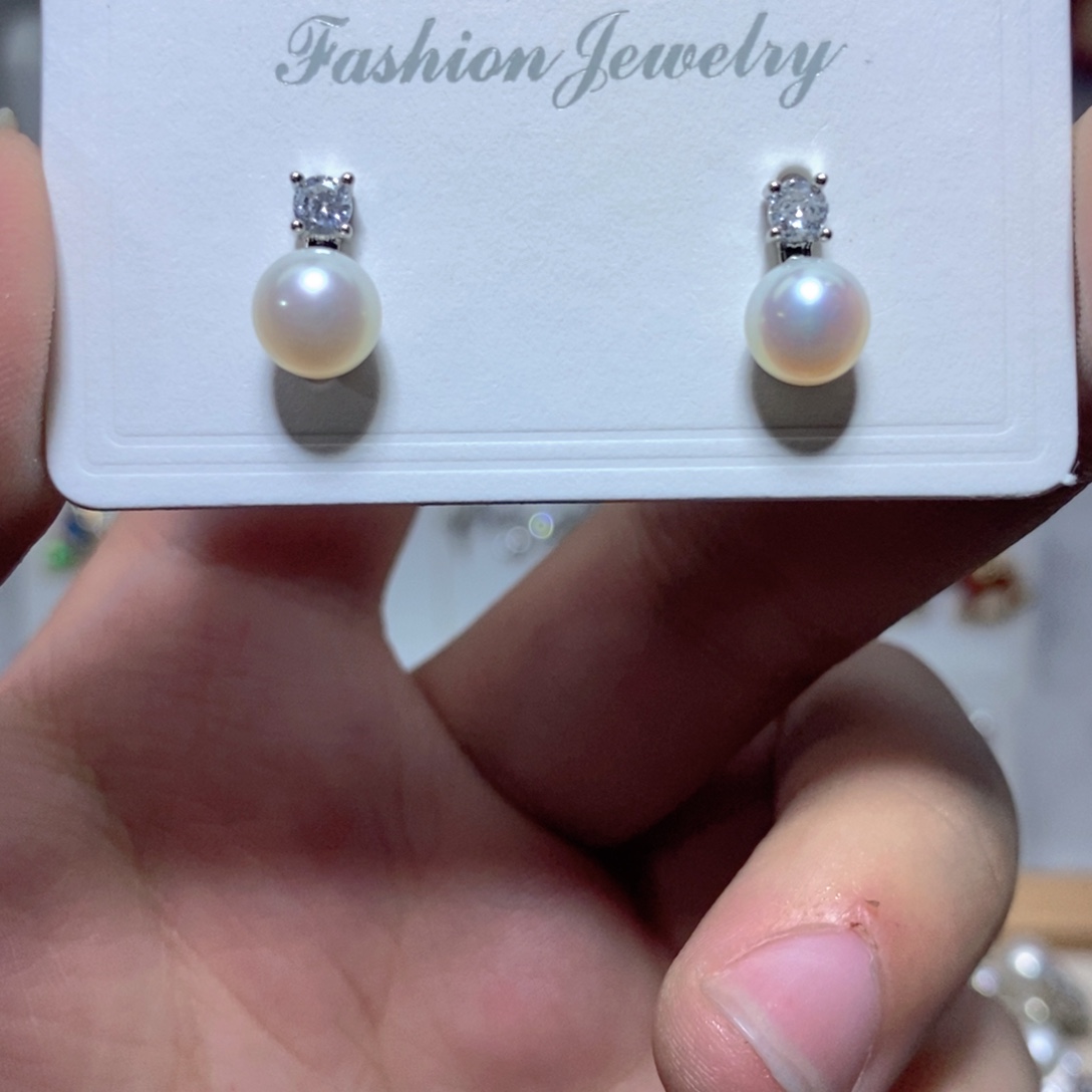 耳饰银S925镶嵌淡水珍珠
