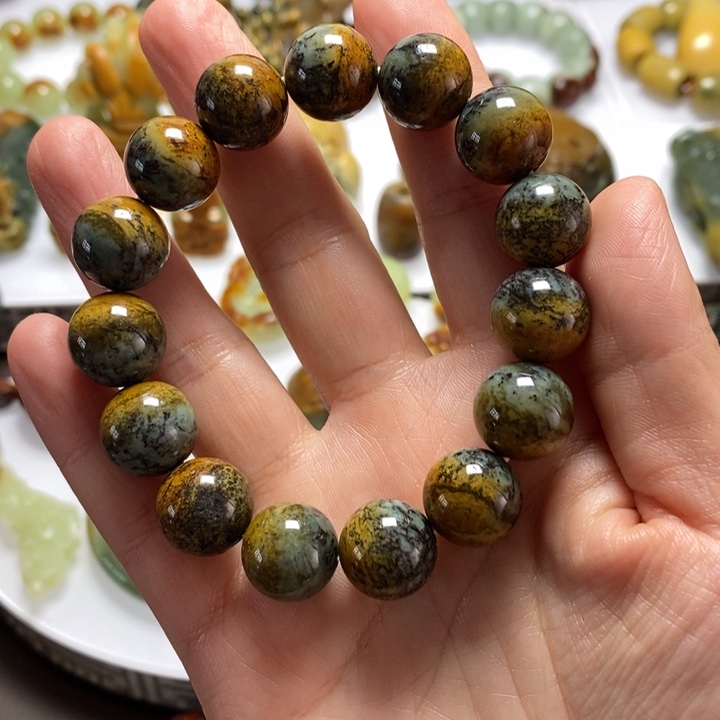 岫岩河磨玉（透闪石质玉）手链未镶嵌