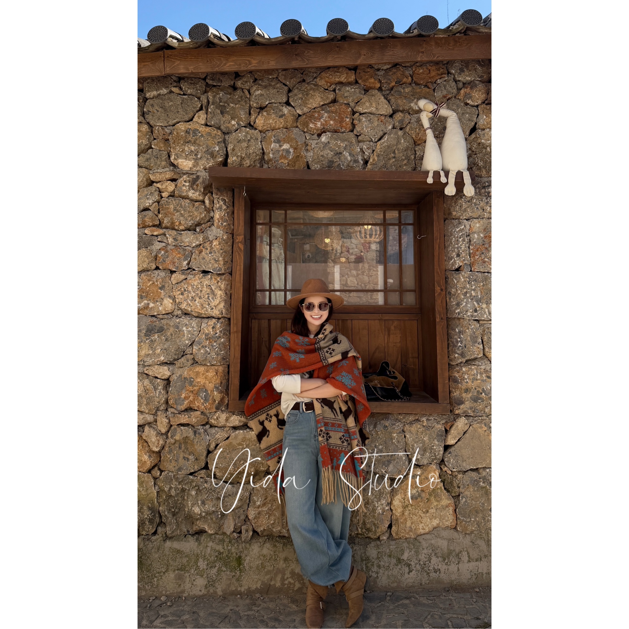 YIDA【月下北归】云朵绒长袖版舒适长袖T恤/民族风小鹿披肩斗篷披风