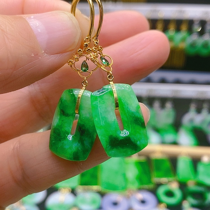 翡翠耳饰18K金镶嵌耳坠